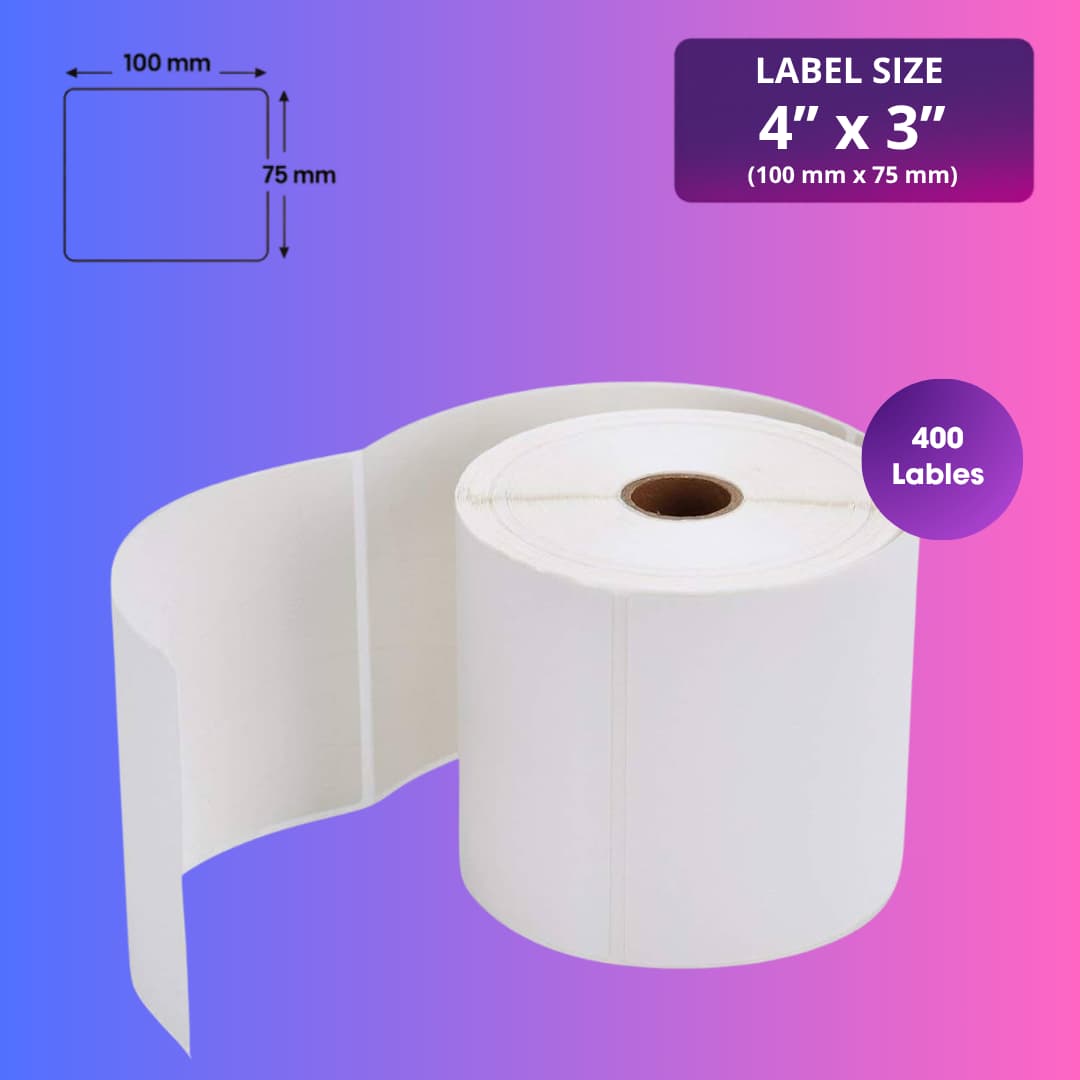 100mm x 75mm (4x3) Direct Thermal Label/Sticker(no Ribbon Required) Plain White 1 Inch core Inside - Image 1