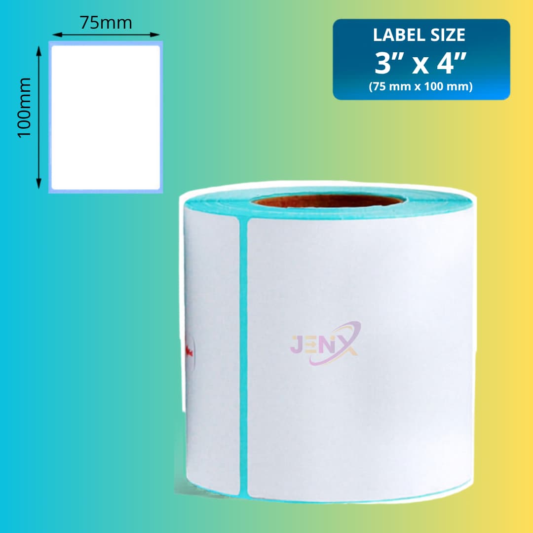 75mm x 100mm (3x4) Direct Thermal Label/Sticker(no Ribbon Required) Plain White 1 Inch core Inside - Image 1