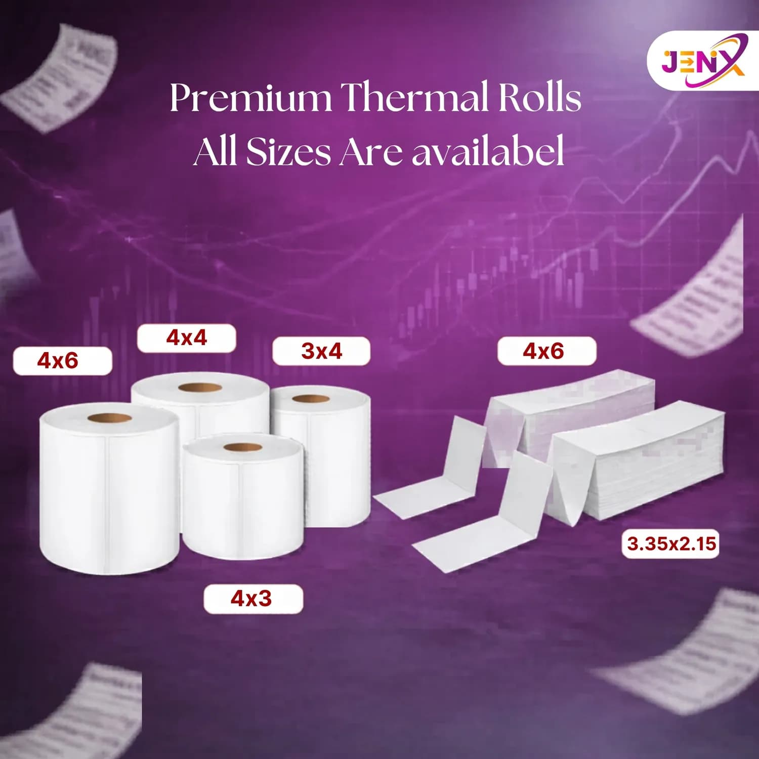 100mm x 100mm (4x4) Direct Thermal Label/Sticker(no Ribbon Required) Plain White 1 Inch core Inside - Image 2